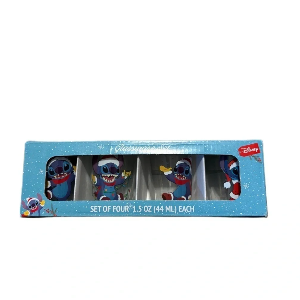 Disney Lilo & Stitch Happy Holidays Set of 4 Mini Shot Glass 1.5oz Christmas NEW